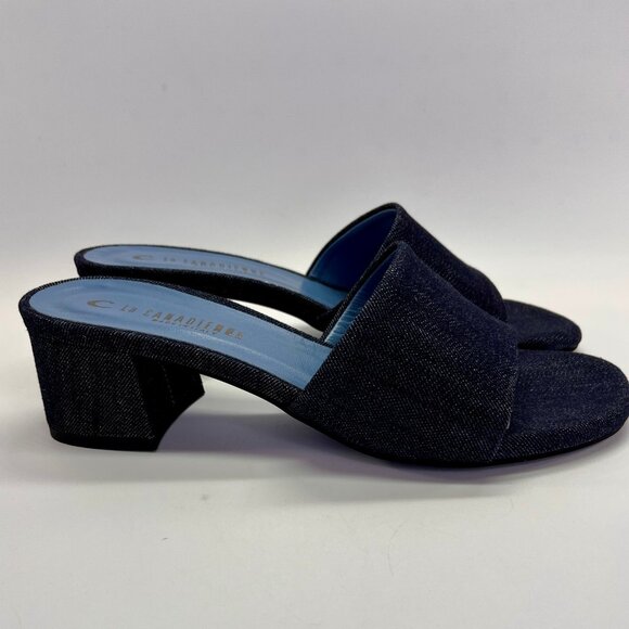 La Canadienne Frida Size 39 Denim Blue Open Toe Block Heel Mule Sandal - Picture 13 of 16